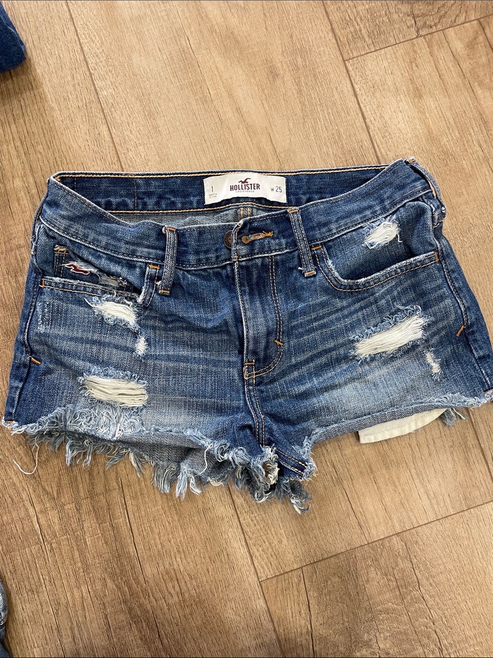 Hollister Distressed Denim Cutoff Shorts - Dark Blue
